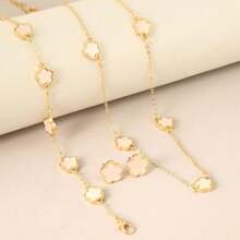 1 Collar + 1 Pulsera Conjunto de joyería de moda, diseño de flor de la suerte, disponible en varios colores, adecuado para uso diario y accesorios de fiesta, regalo para el Día de San Valentín, Día de la Madre - Blanco - Ver 3