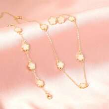 1 Collar + 1 Pulsera Conjunto de joyería de moda, diseño de flor de la suerte, disponible en varios colores, adecuado para uso diario y accesorios de fiesta, regalo para el Día de San Valentín, Día de la Madre - Blanco - Ver 2