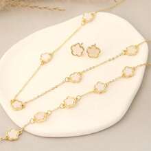 1 Collar + 1 Pulsera Conjunto de joyería de moda, diseño de flor de la suerte, disponible en varios colores, adecuado para uso diario y accesorios de fiesta, regalo para el Día de San Valentín, Día de la Madre - Blanco - Ver 4