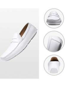 SHOESMALL Men's Fashionable And Versatile Business Casual Men Loafers Slip On White Shoes Soft Penny Loafers Lightweight Driving Boat Shoes For Men - 白色 - 查看 4