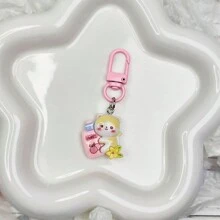 Cute 1pc Lovely Flower Themed Rabbit Carrot Keychain, Ins Style Sweet Gift For Besties, Backpack Decoration Jewelry Halloween - Pink - View 15
