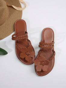Women's Outdoor Casual Floral Print Flat Sandals, Slip-On Style, Comfortable Leisure Slippers For Summer, European And American Fashion