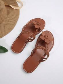 Women's Outdoor Casual Floral Print Flat Sandals, Slip-On Style, Comfortable Leisure Slippers For Summer, European And American Fashion