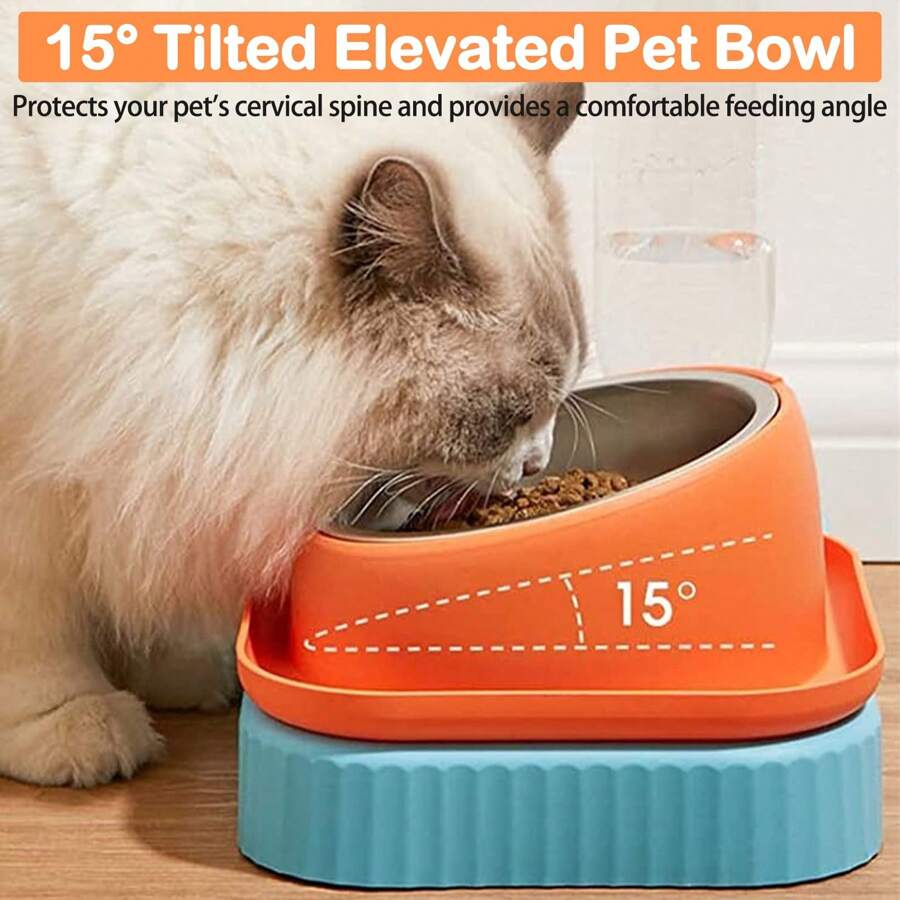 Triple Dog Cat Food Bowls With Gravity Water Bottle SetPet Slow Feeder
