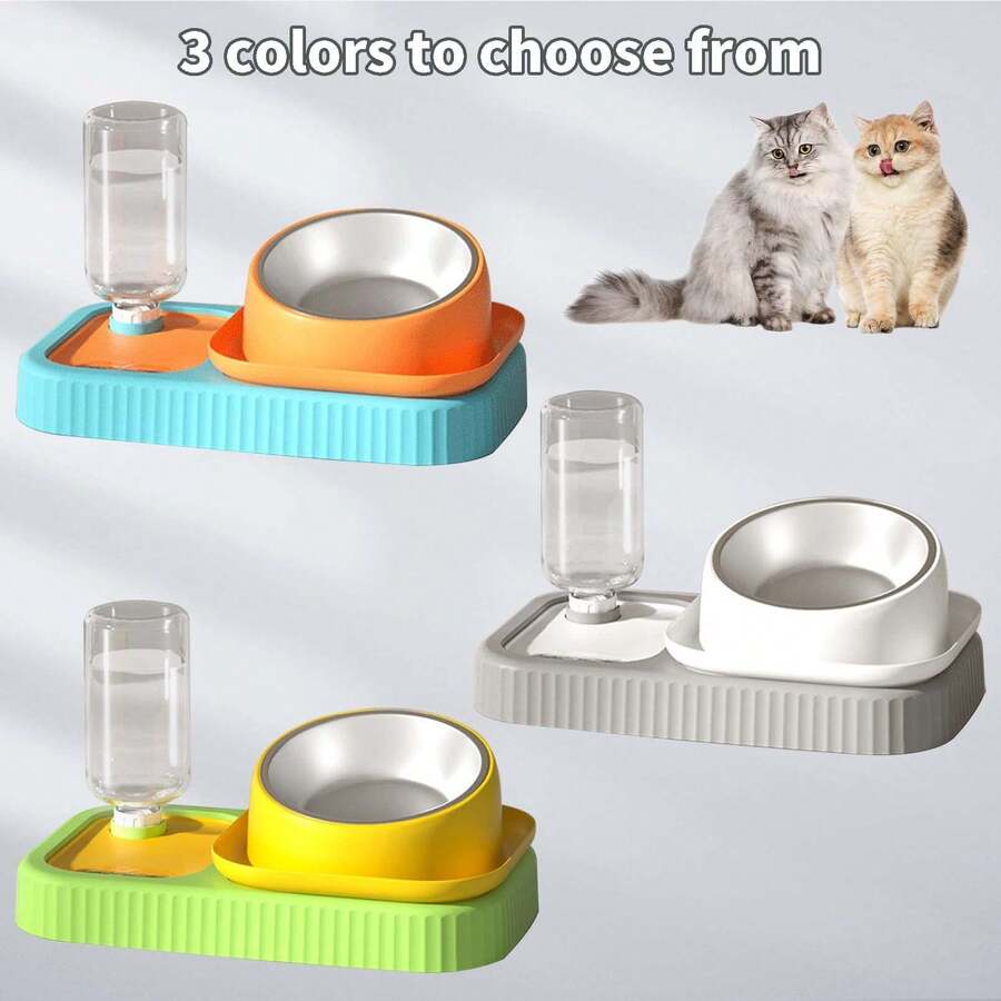 Triple Dog Cat Food Bowls With Gravity Water Bottle SetPet Slow Feeder