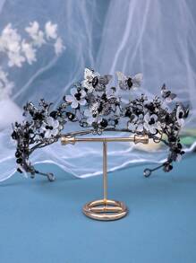 1pc Bridal Rhinestone & Zinc Alloy Handmade Butterfly Crown For Wedding, Party, Dancing, Decoration With Beads & Flowers