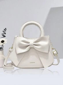 PLANEE 纯色女士手提包，优雅蝴蝶结装饰，经典单肩包，适合学生、教师、白领、女士办公室及工作场合斜挎，可调节肩带 - 非常优雅，女士蝴蝶结钱包，女士优雅包包，情人节礼物，最佳母亲节礼物，教师节礼物 - 白色 - 查看 5