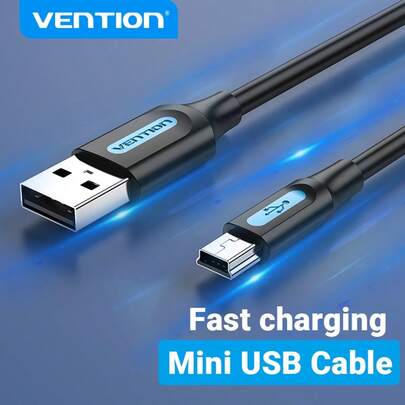 VENTION 迷你 USB 数据线，迷你 USB 线 USB 2.0 A 型转迷你 B 型数据线公头，适用于相机、MP3/MP4/MP5、收音机、摄像机