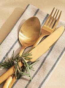 Kit 18 Talheres Aço Inox Stainless Steel Mesa Posta Garfo Faca Colher Dourado Linha Luxo Promoção - Dourado - Visão 1