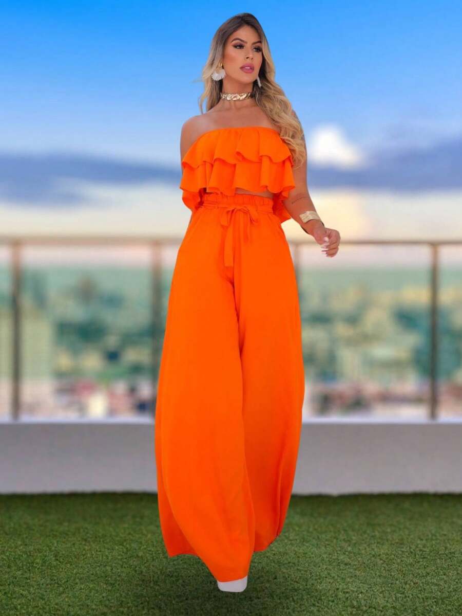 Women Two-Piece Outfits - 橘色 - 查看 1