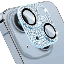 1 Pc Glitter Rhinestone Metal Camera Lens Protector Glass For I Phone 16 15 14 13 12 11 Pro Max 15 Plus 15 Pro Shining Full Cover Camera Lens Protector Case - Blue - View 3