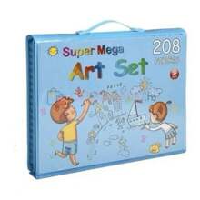208 piezas de suministros de arte, kit de arte de dibujo para niños y adultos, juego de arte con caballete triple de doble cara, pasteles al óleo, crayones, lápices de colores, bolígrafos de acuarela, regalo para niñas y niños, artistas - Azul - Ver 4