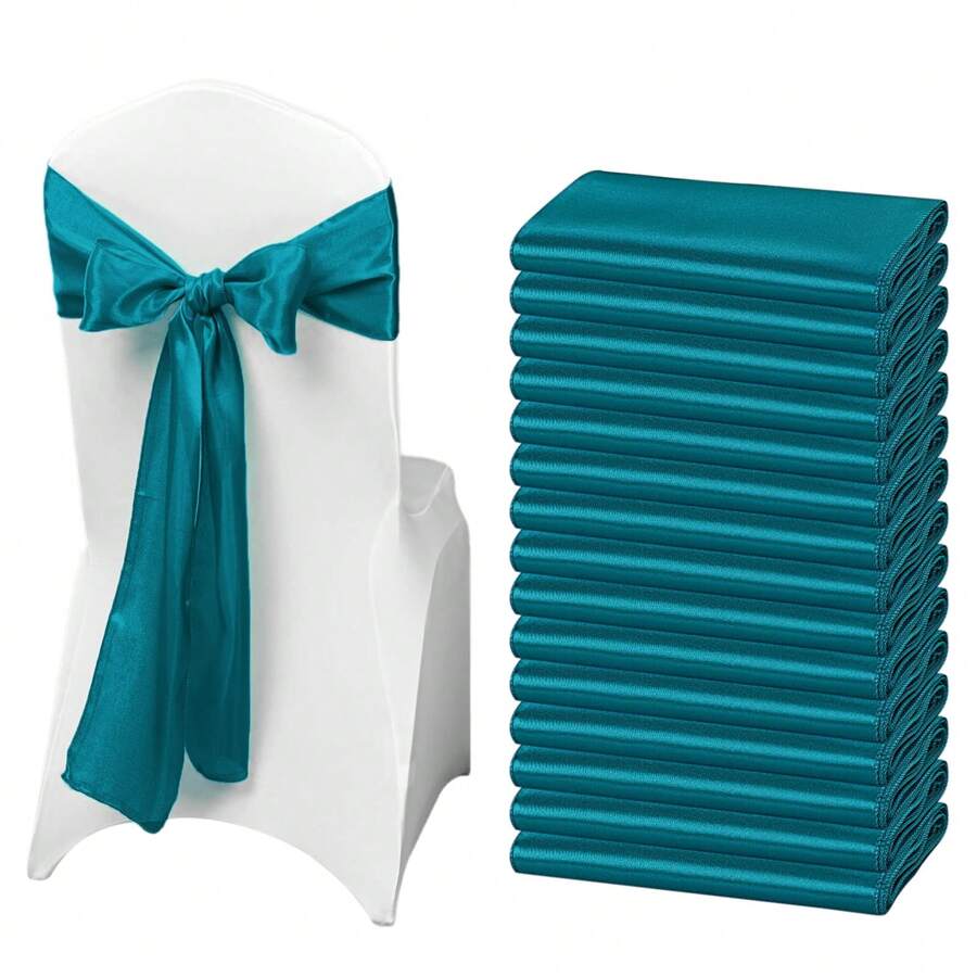 50 PCS Satin Chair Sash Chair Decorative Bow Designed Chair Cover Chair Sashes For Thanksgiving Wedding Christmas Banquet Party Home Kitchen Decoration ( 7 X 108 Inch) Outdoor Party Wedding Outdoor Activities Banquet - 蓝绿色 - 查看 1
