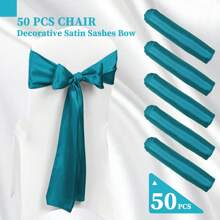 50 PCS Satin Chair Sash Chair Decorative Bow Designed Chair Cover Chair Sashes For Thanksgiving Wedding Christmas Banquet Party Home Kitchen Decoration ( 7 X 108 Inch) Outdoor Party Wedding Outdoor Activities Banquet - 蓝绿色 - 查看 3