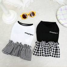 寵物刺繡連衣裙 狗裙子貓衣服小動物裙子春夏新款動物格子裙歐美風格拼接連衣裙公主裙動物服裝 - 黑色 - 查看 7