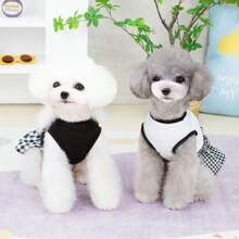 寵物刺繡連衣裙 狗裙子貓衣服小動物裙子春夏新款動物格子裙歐美風格拼接連衣裙公主裙動物服裝 - 黑色 - 查看 8