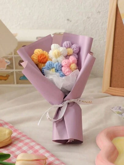 YALINA 创意针织奶油泡芙花小花束羊毛艺术品装饰纪念品礼物 1 件，情人节，礼物