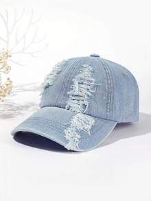 一頂復古磨損棒球帽，帽緣帶生邊設計，單色染色爸爸帽，輕盈調節遮陽帽，男女皆宜 - A - 查看 3