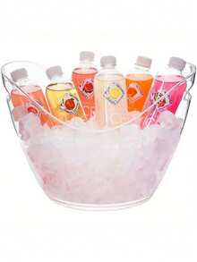 1pc Plastic Ice Bucket With Handle, Large Capacity Cooler For Wine, Champagne, Beer, Drinks, Suitable For Home Kitchen, Bar, Party,Summer,Summer Sets - Clear - View 5