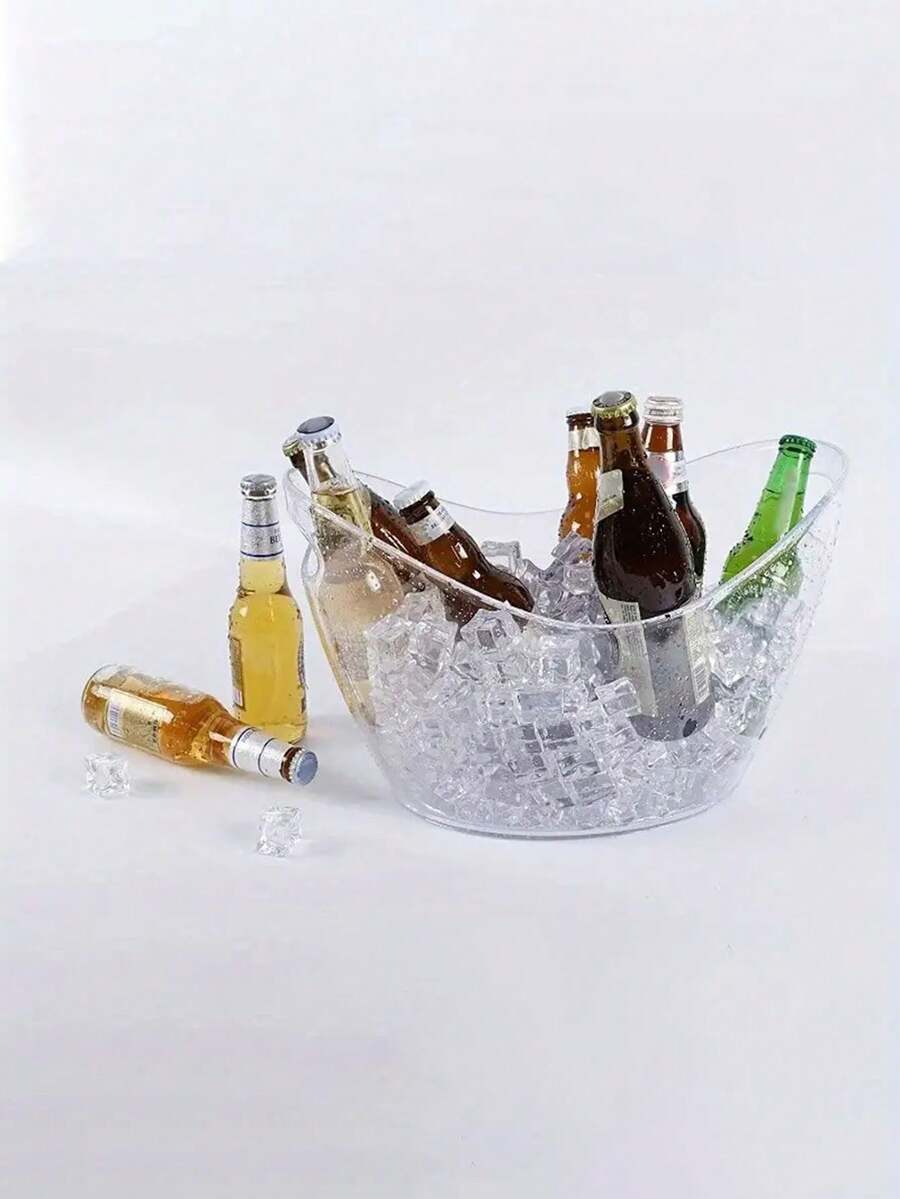 1pc Plastic Ice Bucket With Handle, Large Capacity Cooler For Wine, Champagne, Beer, Drinks, Suitable For Home Kitchen, Bar, Party,Summer,Summer Sets - Clear - View 1