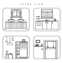 1片藍白色雙層交叉短窗簾，用於廚房裝飾田園葉子印花圖案房間小窗屏幕分區蕾絲窗簾 - 彩色 - 查看 11