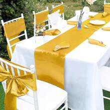 50 PCS Satin Chair Sash Chair Decorative Bow Designed Chair Cover Chair Sashes For Thanksgiving Wedding Christmas Banquet Party Home Kitchen Decoration ( 7 X 108 Inch) Outdoor Party Wedding Outdoor Activities Banquet - 金色 - 查看 4