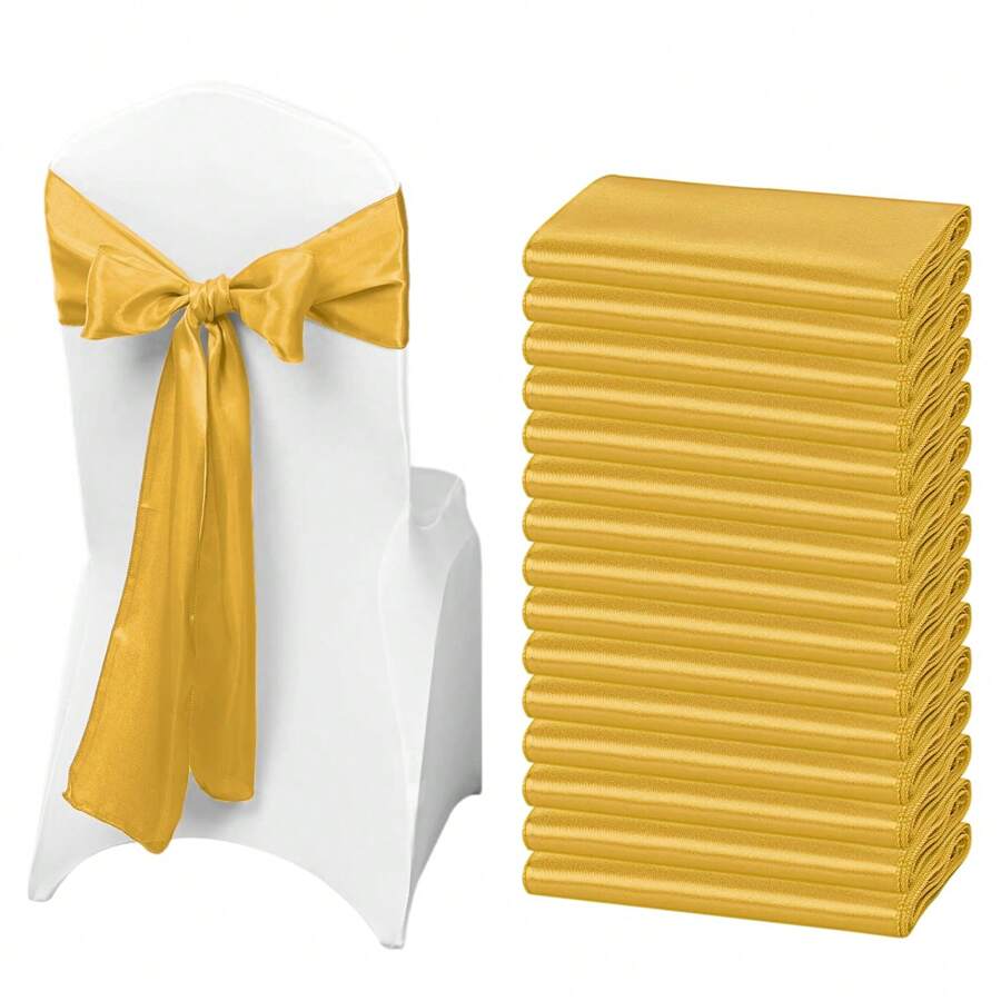 50 PCS Satin Chair Sash Chair Decorative Bow Designed Chair Cover Chair Sashes For Thanksgiving Wedding Christmas Banquet Party Home Kitchen Decoration ( 7 X 108 Inch) Outdoor Party Wedding Outdoor Activities Banquet - 金色 - 查看 1