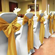 50 PCS Satin Chair Sash Chair Decorative Bow Designed Chair Cover Chair Sashes For Thanksgiving Wedding Christmas Banquet Party Home Kitchen Decoration ( 7 X 108 Inch) Outdoor Party Wedding Outdoor Activities Banquet - 金色 - 查看 5