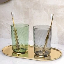 1个牙刷架杯，透明奢华高端漱口杯，适合儿童和家庭使用 - 彩色 - 查看 1