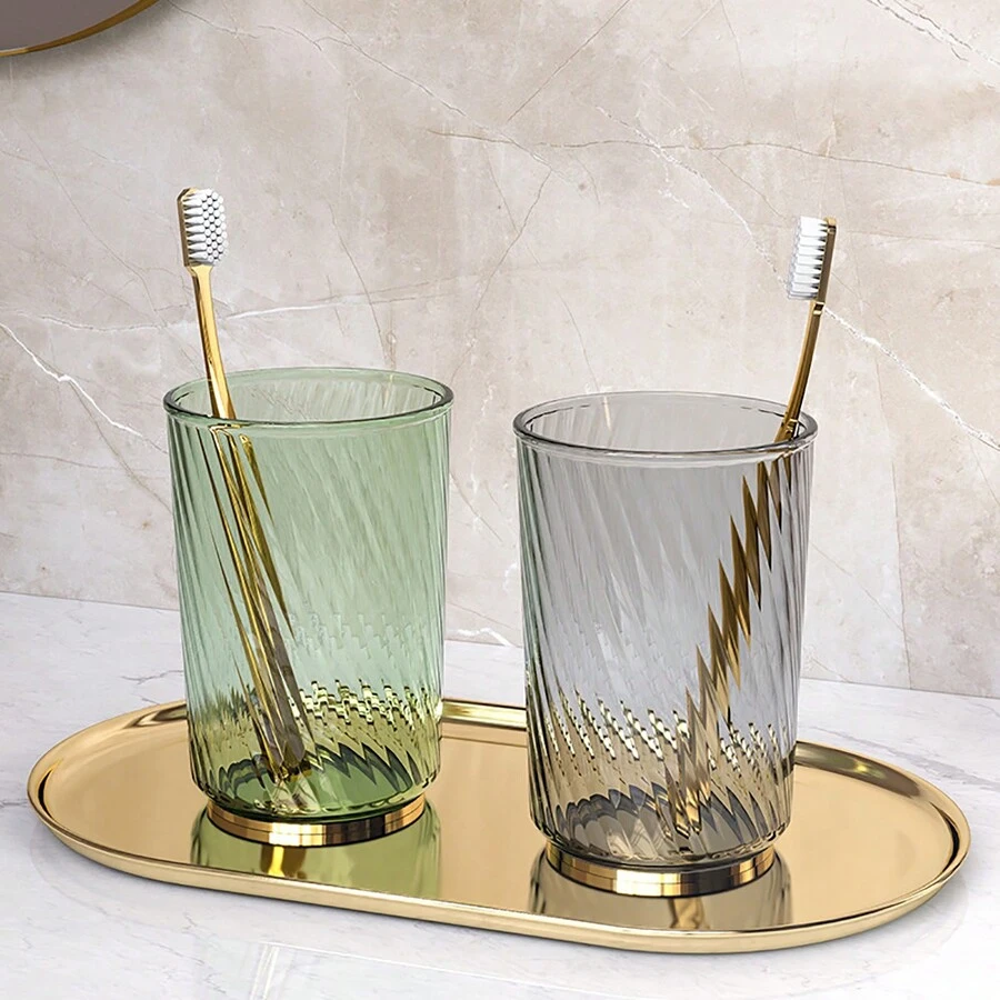 1个牙刷架杯，透明奢华高端漱口杯，适合儿童和家庭使用 - 彩色 - 查看 1