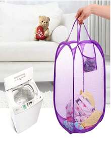 Pop-Up Mesh Laundry Hamper, Foldable Hamper Portable Clothes Washing Basket, Suitable For Home, Dorm, Travel, Apartment One-Key Foldable And Convenient To Store - Multicolor - View 11
