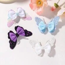 bilicaca 2pcs Shiny Beaded Fashionable Cute Bow Hair Clip - Baby Pink - View 8