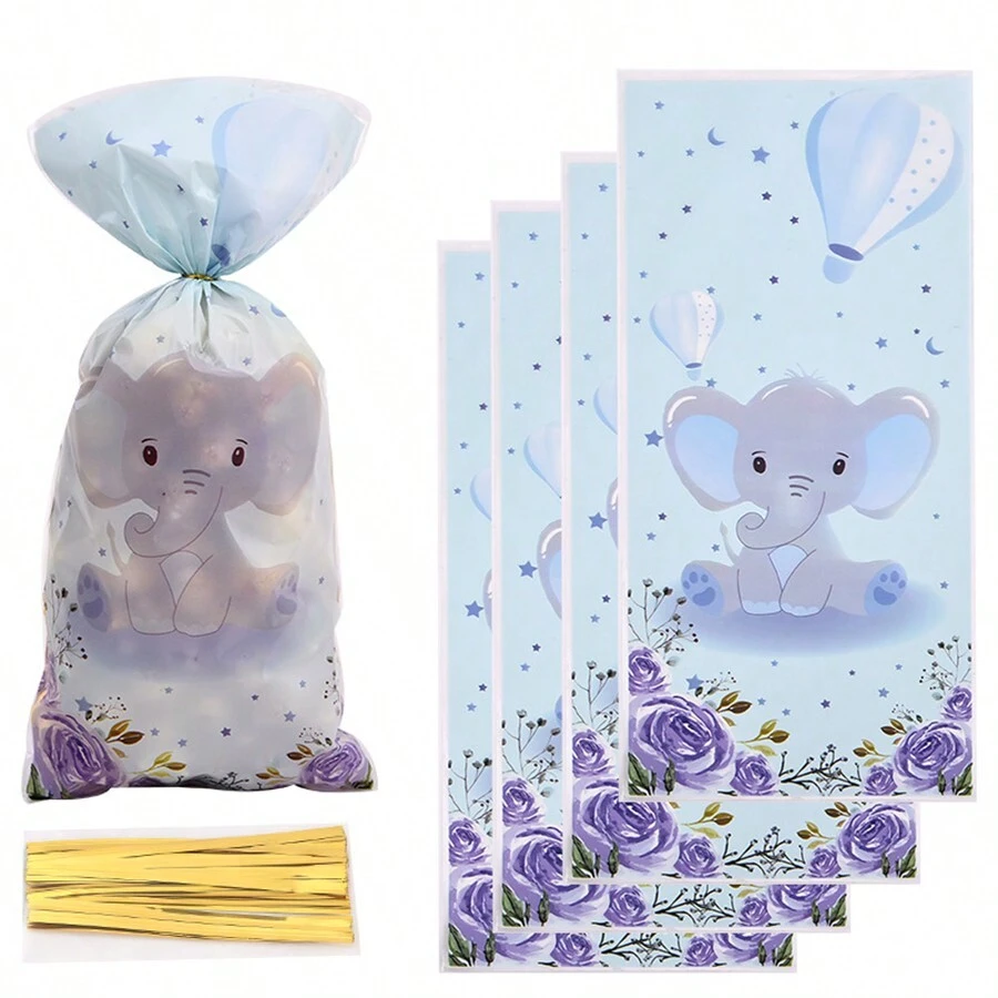50pcs Cartoon Elephant Snack Packaging Bag Opp Candy Gift Bag For Birthday Party - Multicolor - View 1