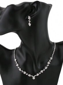 Conjunto de 3 piezas de collar con brillantes de pedrería elegante y aretes, joyería de novia y accesorios para vestidos de boda de mujer