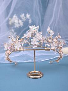 1pc Bridal Rhinestone & Zinc Alloy Handmade Butterfly Crown For Wedding, Party, Dancing, Decoration With Beads & Flowers