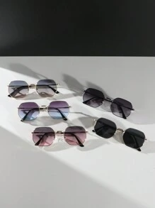 1PC/5PCS Men's Metal Premium Vintage Polygon Small Frame Multi-Color Lens Combination European & American Fashion Casual Glasses - Multicolor - View 4