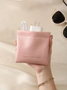 1 个数据线收纳袋，自动闭合大容量便携式通勤袋，适用于化妆品和杂物化妆包收纳袋化妆品收纳袋化妆品收纳盒化妆品收纳架化妆包化妆品收纳袋化妆品收纳袋 - 粉色 - 查看 3