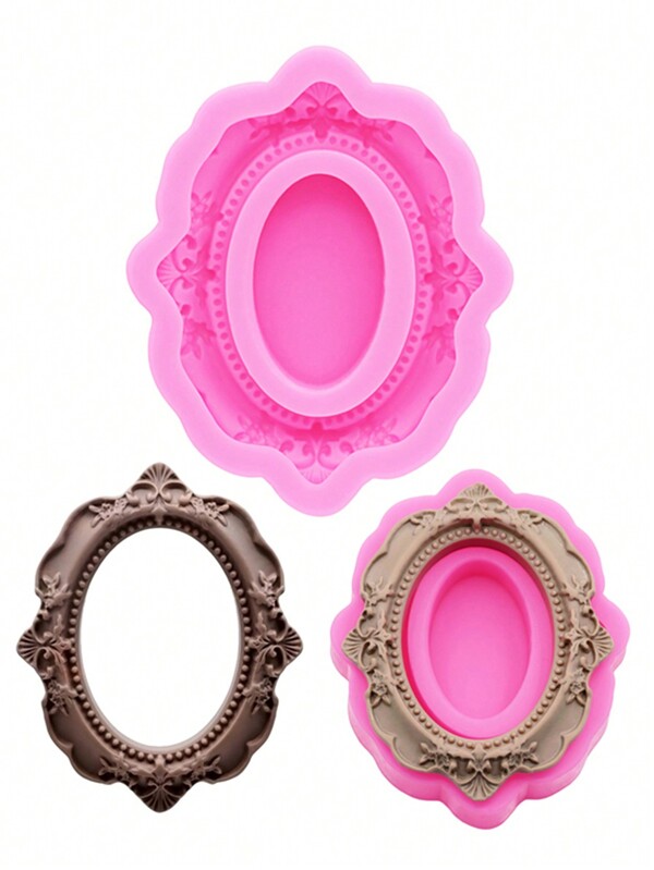 1 Stück rosa flüssiges Silikon Material Silikonform, DIY ovaler europäischer Stil Bilderrahmen mit eingeprägter Blumenprägung, Duftsteinform, Kerzenhalter, Diffusor Zubehör Silikonform