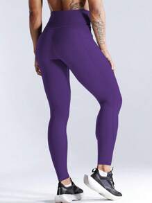 3Pcs/Set High Waist Yoga Pants With Pockets, Elastic Sports Compression Leggings For Yoga, Fitness, Running Tights - Purple - View 3
