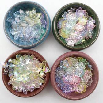 100入組12mm透明鍍紫花瓣AB色五瓣花珠彩色幸福之花DIY材料包含孔