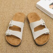 Fashion Buckle Flat Cork Slippers Summer Unisex Beach Slip On Outdoor Casual Slipper - Beige - View 10