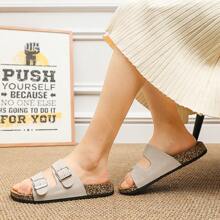 Fashion Buckle Flat Cork Slippers Summer Unisex Beach Slip On Outdoor Casual Slipper - Beige - View 5