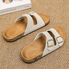 Fashion Buckle Flat Cork Slippers Summer Unisex Beach Slip On Outdoor Casual Slipper - Beige - View 7