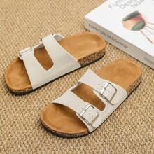 Fashion Buckle Flat Cork Slippers Summer Unisex Beach Slip On Outdoor Casual Slipper - Beige - View 9