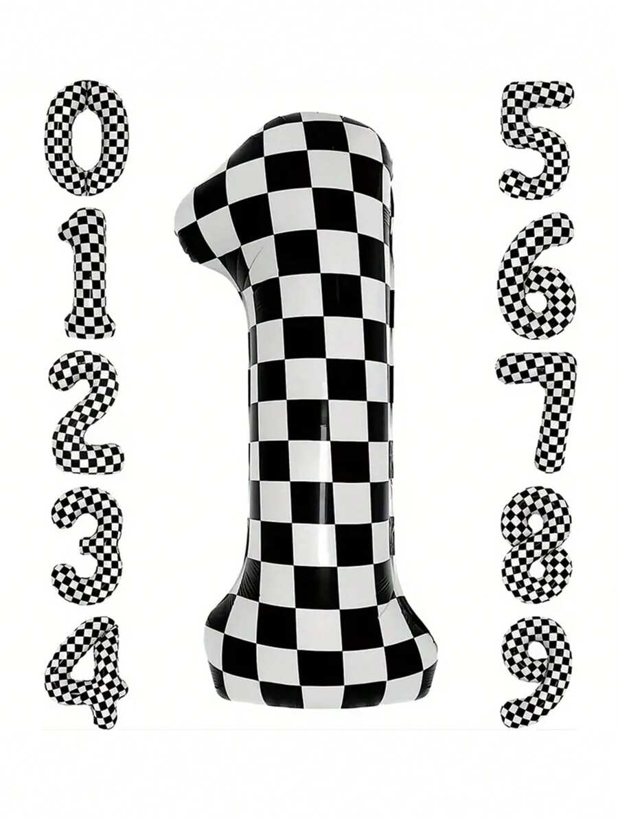 氦气铝箔数字气球，生日派对装饰，圣诞节 - 黑與白 - 查看 1