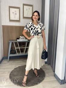 Saia Godê Atemporal Com Cinto Faixa Fixo e Bolso Faca Funcional