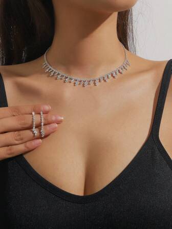 3pcs Rhinestone Necklace And Earrings Set