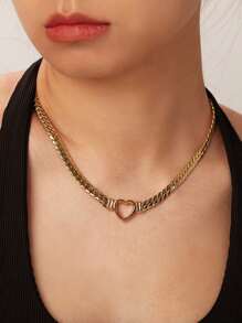 1入簡約防水14K鍍金不銹鋼蛇骨頸鍊，中空心臟設計手鍊，母親節禮物，適用於女性派對珠寶首飾，適合日常佩戴 - 金色 - 查看 10