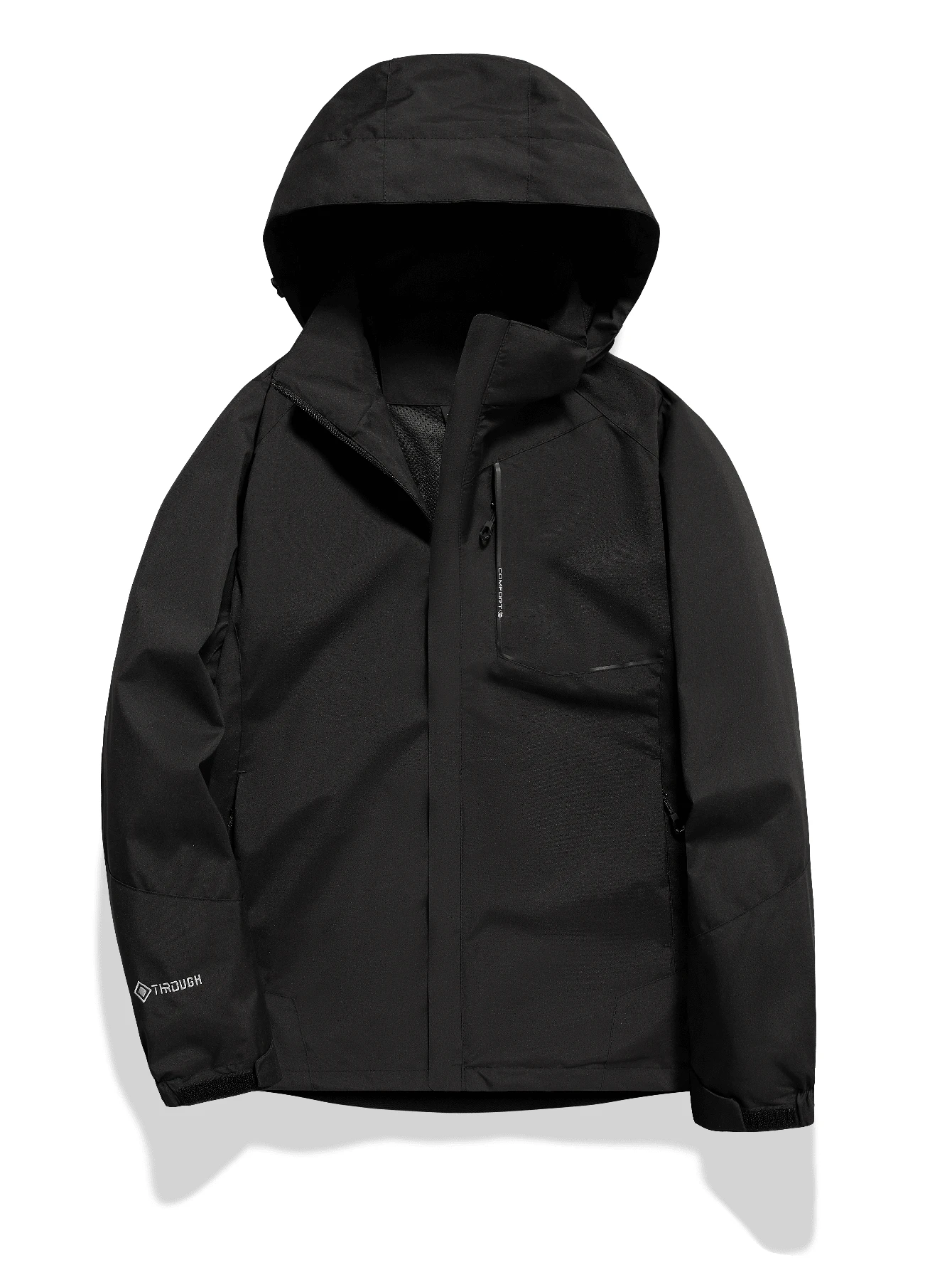 Men Windbreaker Jacket With Detachable Hood, Windproof And Waterproof Coat - Black - View 1