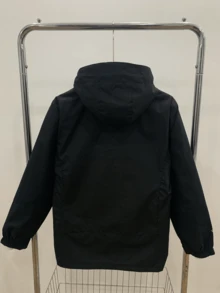 Men Windbreaker Jacket With Detachable Hood, Windproof And Waterproof Coat - Black - View 3